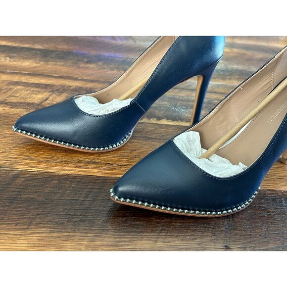 BCBG Generation Womens 7.5M Blue Leather Studded Pointed Toe Stilettos - Picture 2 of 8